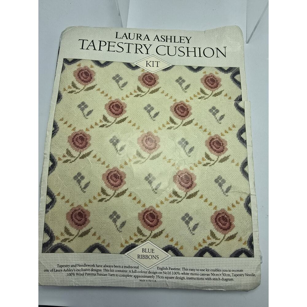 Laura Ashley Tapestry Cushion Kit Blue Ribbons Needlepoint